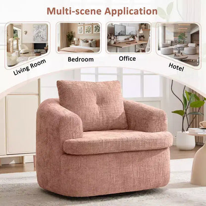 Fauteuil rond pivotant de 93 cm avec rotation à 360°, coussin double épaisseur et dossier capitonné