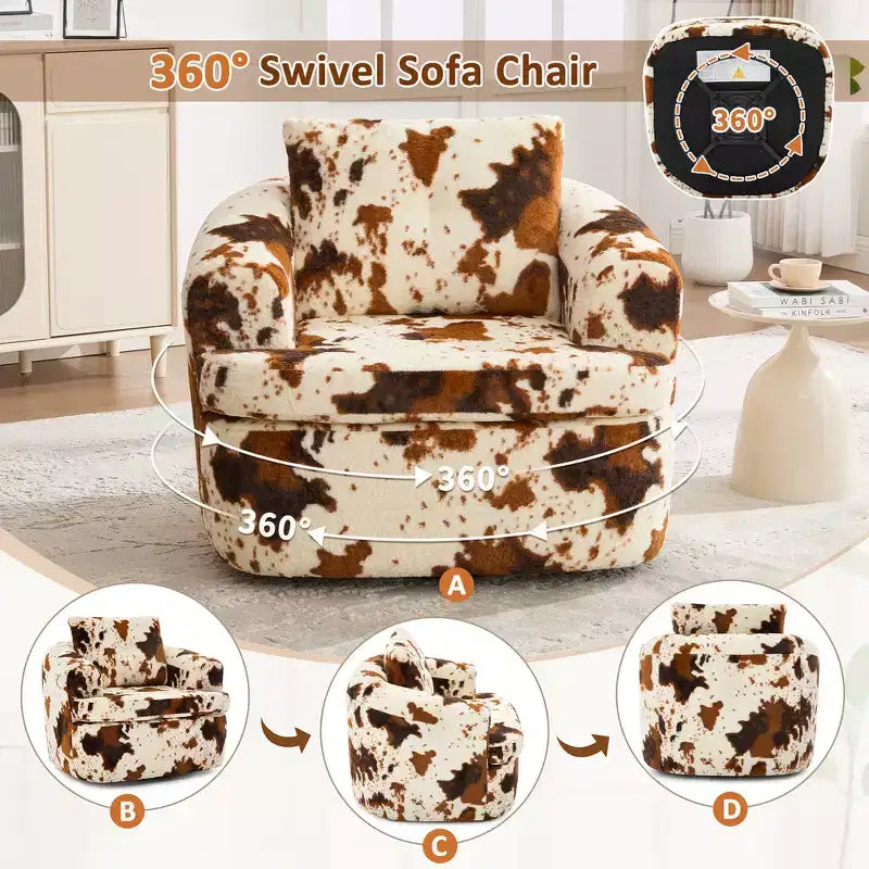 Fauteuil rond pivotant de 93 cm avec rotation à 360°, coussin double épaisseur et dossier capitonné