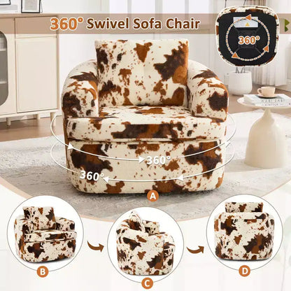Fauteuil rond pivotant de 93 cm avec rotation à 360°, coussin double épaisseur et dossier capitonné