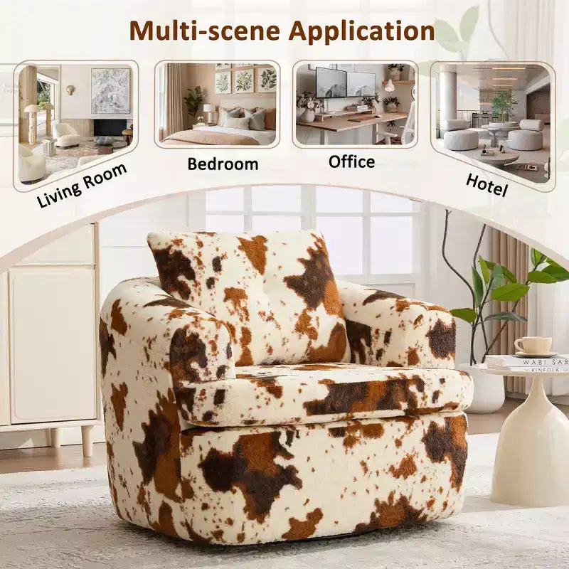 Fauteuil rond pivotant de 93 cm avec rotation à 360°, coussin double épaisseur et dossier capitonné