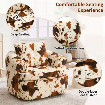 Fauteuil rond pivotant de 93 cm avec rotation à 360°, coussin double épaisseur et dossier capitonné