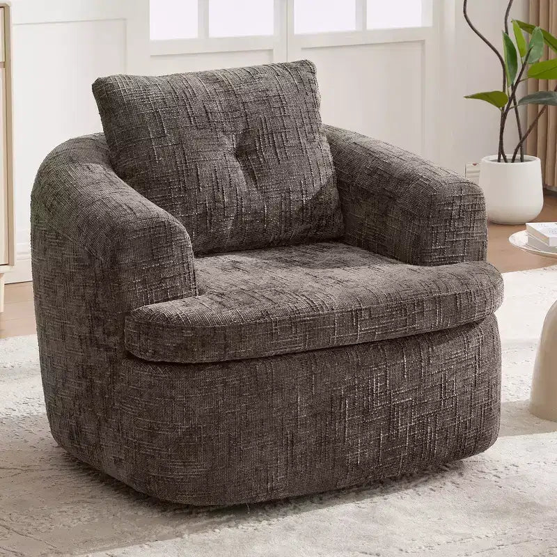 Fauteuil rond pivotant de 93 cm avec rotation à 360°, coussin double épaisseur et dossier capitonné