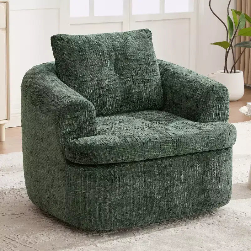 Fauteuil rond pivotant de 93 cm avec rotation à 360°, coussin double épaisseur et dossier capitonné