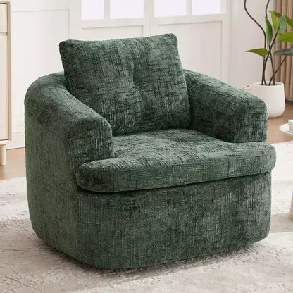 Fauteuil rond pivotant de 93 cm avec rotation à 360°, coussin double épaisseur et dossier capitonné