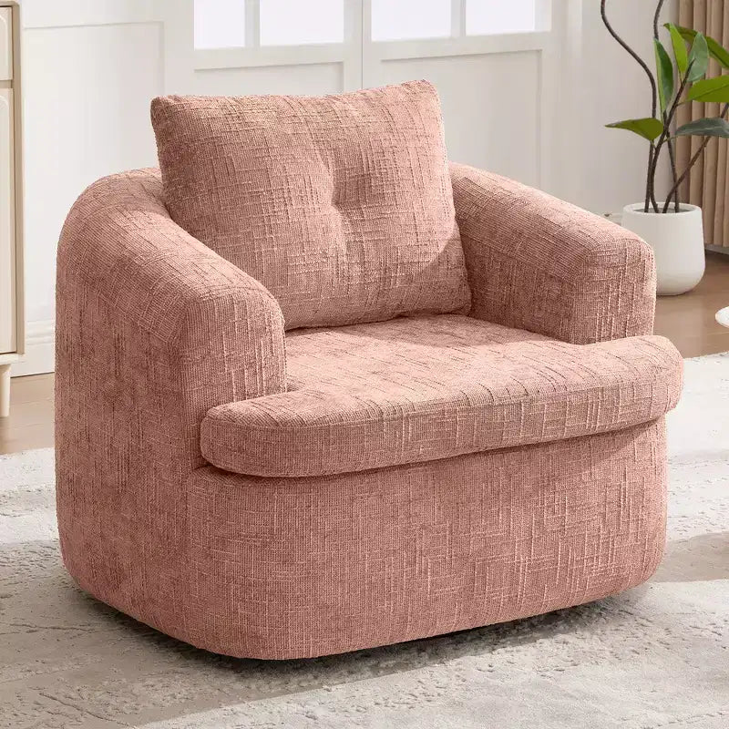 Fauteuil rond pivotant de 93 cm avec rotation à 360°, coussin double épaisseur et dossier capitonné