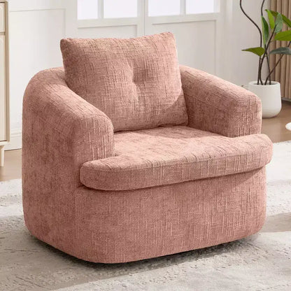 Fauteuil rond pivotant de 93 cm avec rotation à 360°, coussin double épaisseur et dossier capitonné