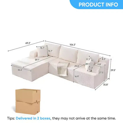 Canapé modulable 2 places avec assise profonde, canapé d'angle en velours côtelé avec méridienne