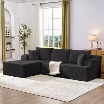 Canapé modulable 2 places avec assise profonde, canapé d'angle en velours côtelé avec méridienne