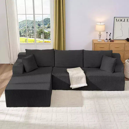 Canapé modulable 2 places avec assise profonde, canapé d'angle en velours côtelé avec méridienne