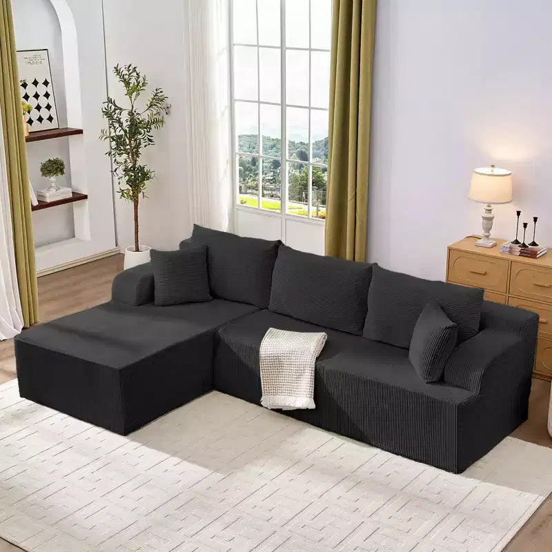 Canapé modulable 2 places avec assise profonde, canapé d'angle en velours côtelé avec méridienne