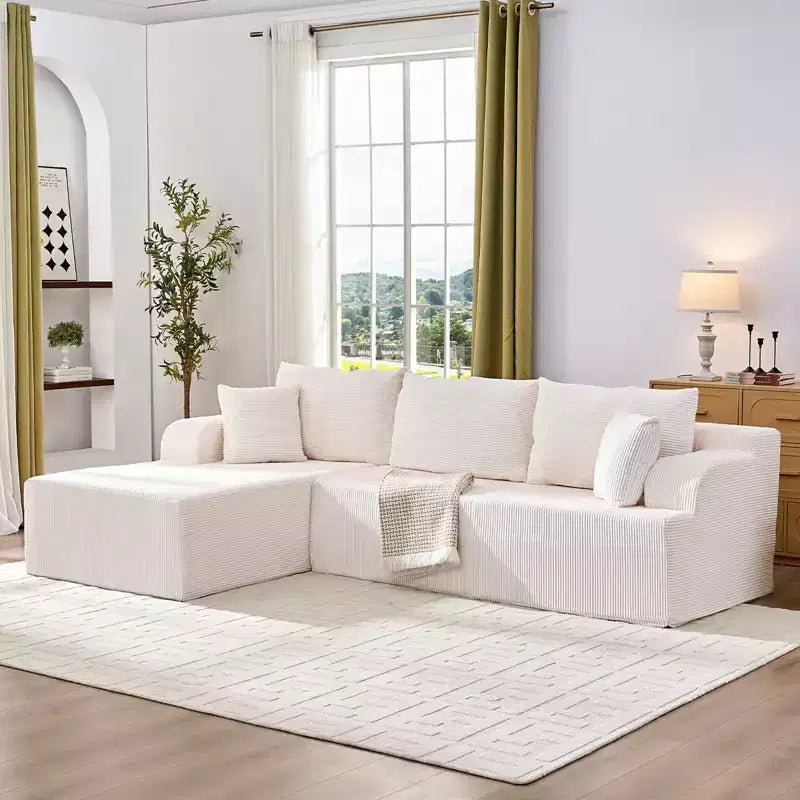 Canapé modulable 2 places avec assise profonde, canapé d'angle en velours côtelé avec méridienne