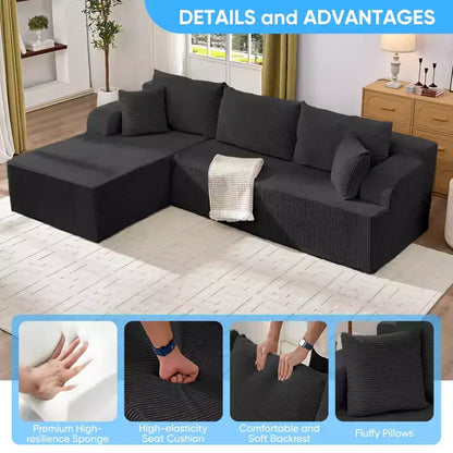 Canapé modulable 2 places avec assise profonde, canapé d'angle en velours côtelé avec méridienne