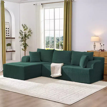 Canapé modulable 2 places avec assise profonde, canapé d'angle en velours côtelé avec méridienne