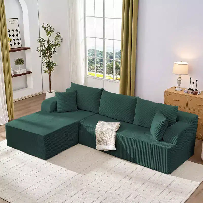 Canapé modulable 2 places avec assise profonde, canapé d'angle en velours côtelé avec méridienne