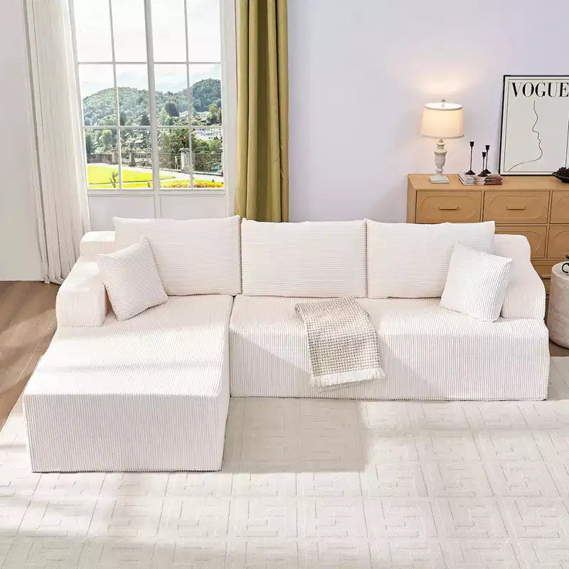 Canapé modulable 2 places avec assise profonde, canapé d'angle en velours côtelé avec méridienne