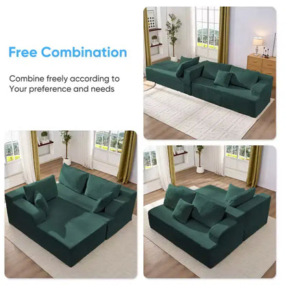 Canapé modulable 2 places avec assise profonde, canapé d'angle en velours côtelé avec méridienne