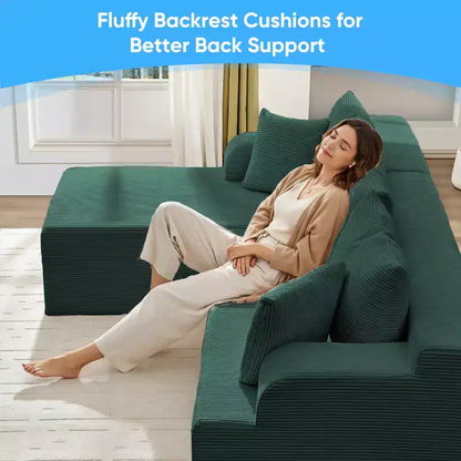 Canapé modulable 2 places avec assise profonde, canapé d'angle en velours côtelé avec méridienne