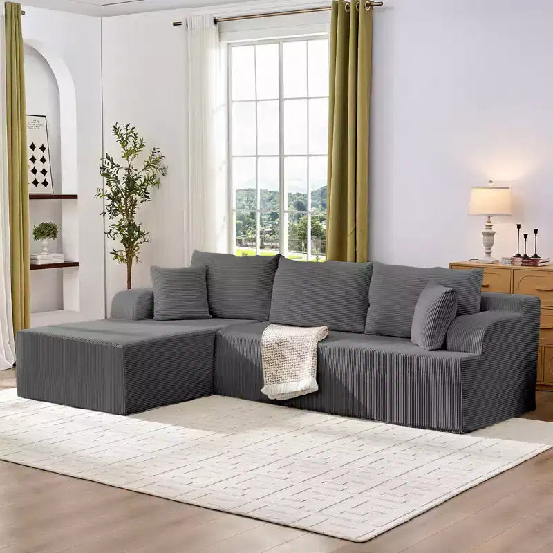 Canapé modulable 2 places avec assise profonde, canapé d'angle en velours côtelé avec méridienne