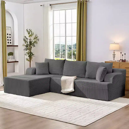 Canapé modulable 2 places avec assise profonde, canapé d'angle en velours côtelé avec méridienne