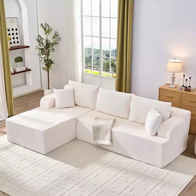 Canapé modulable 2 places avec assise profonde, canapé d'angle en velours côtelé avec méridienne