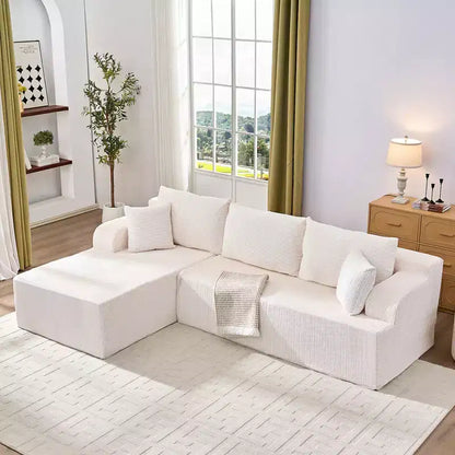 Canapé modulable 2 places avec assise profonde, canapé d'angle en velours côtelé avec méridienne