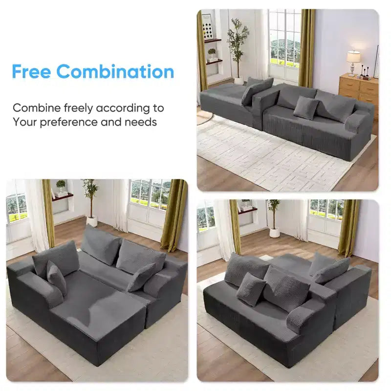 Canapé modulable 2 places avec assise profonde, canapé d'angle en velours côtelé avec méridienne