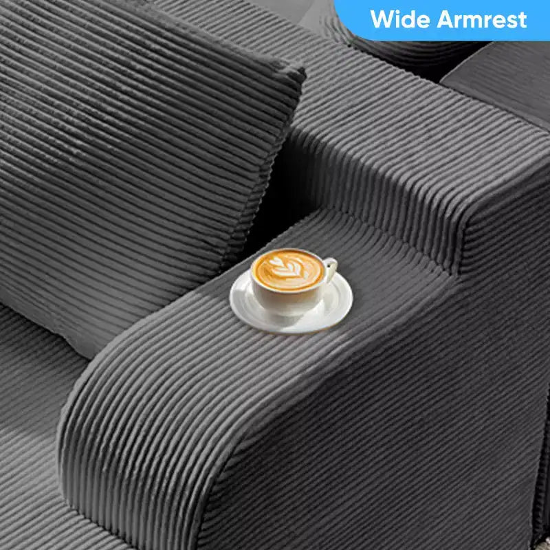 Canapé modulable 2 places avec assise profonde, canapé d'angle en velours côtelé avec méridienne