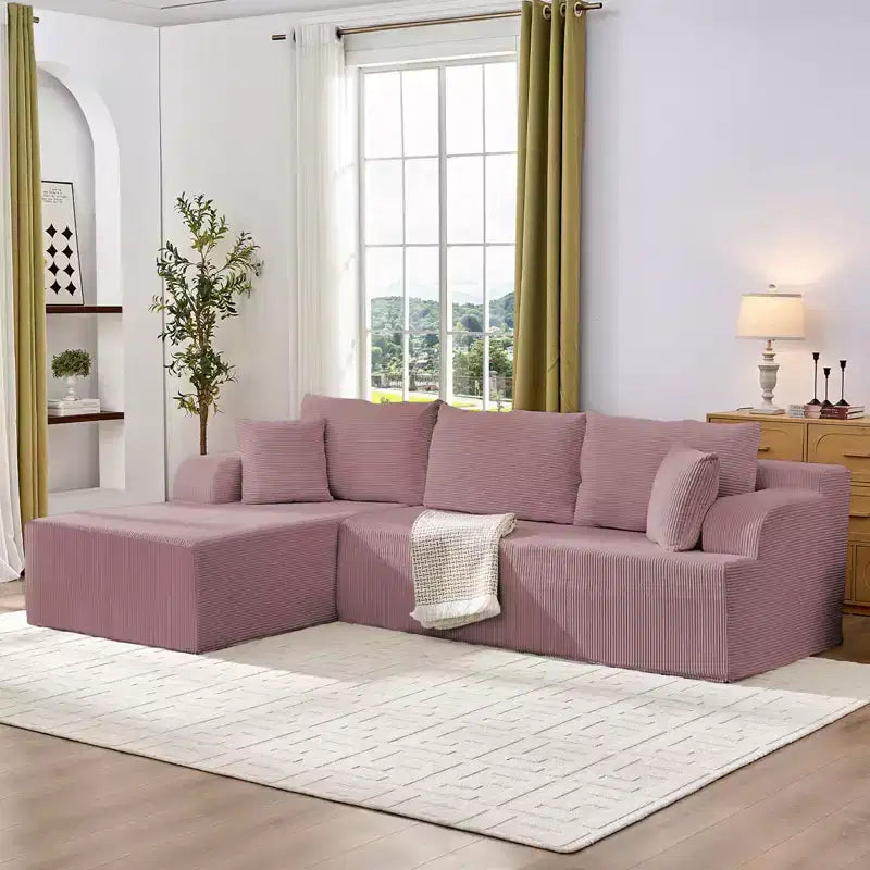 Canapé modulable 2 places avec assise profonde, canapé d'angle en velours côtelé avec méridienne