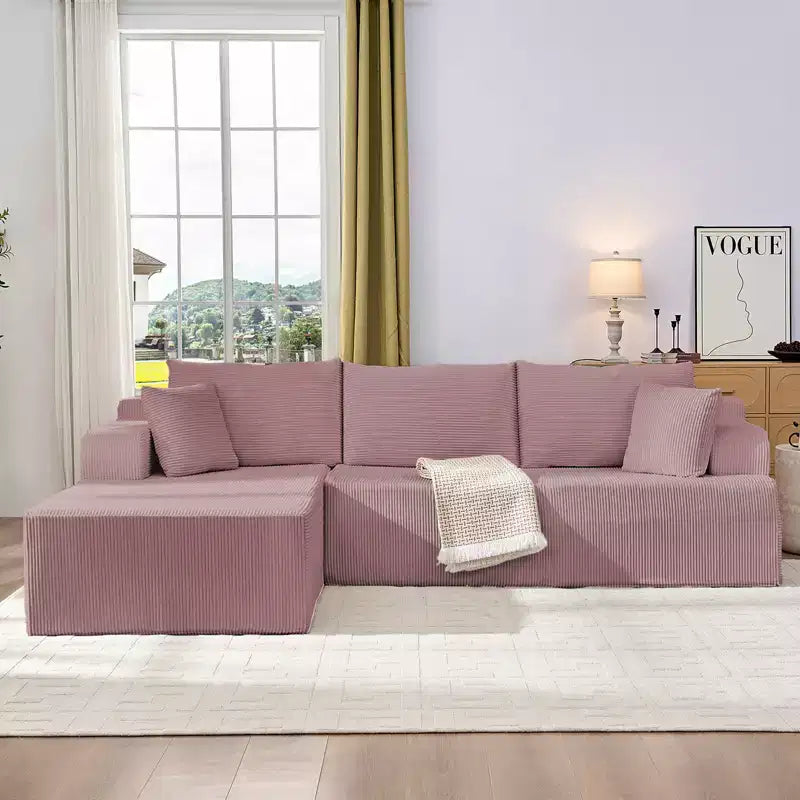 Canapé modulable 2 places avec assise profonde, canapé d'angle en velours côtelé avec méridienne