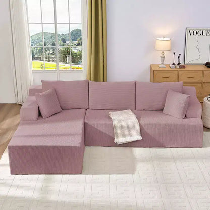 Canapé modulable 2 places avec assise profonde, canapé d'angle en velours côtelé avec méridienne