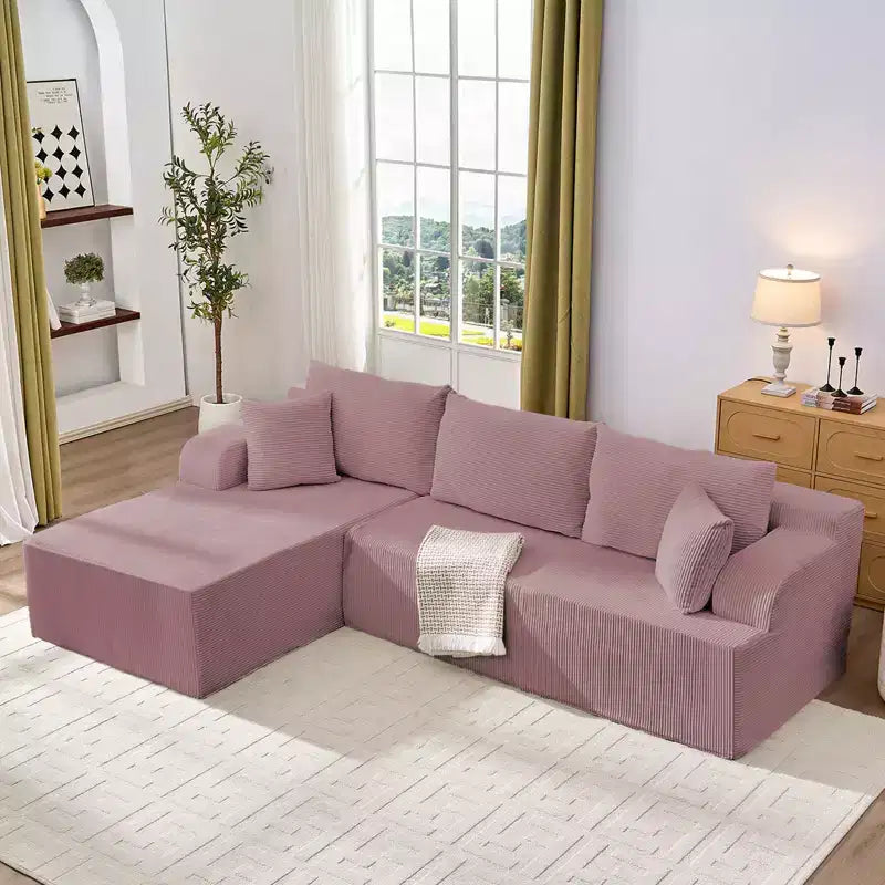 Canapé modulable 2 places avec assise profonde, canapé d'angle en velours côtelé avec méridienne