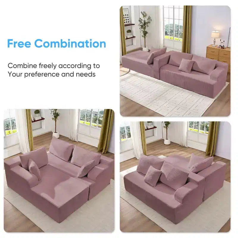 Canapé modulable 2 places avec assise profonde, canapé d'angle en velours côtelé avec méridienne