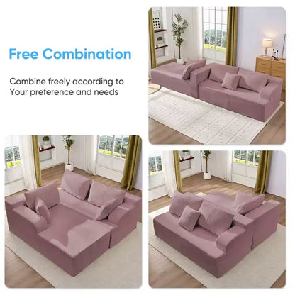 Canapé modulable 2 places avec assise profonde, canapé d'angle en velours côtelé avec méridienne
