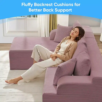 Canapé modulable 2 places avec assise profonde, canapé d'angle en velours côtelé avec méridienne