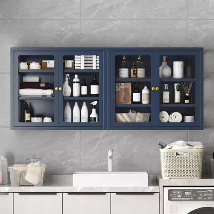 Vitrine murale avec portes en verre, étagères réglables, cadre en acier — Salle de bain, cuisine ou salon