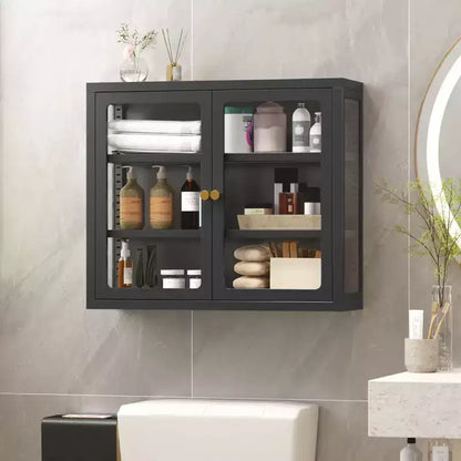 Bekrvio Wall Mounted Display Cabinet with Glass Doors, Adjustable Shelves, Steel Frame Storage Cabinet for Bathroom, Kitchen or Living Room