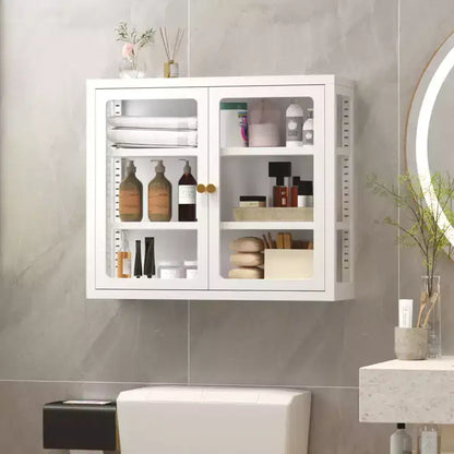 Vitrine murale avec portes en verre, étagères réglables, cadre en acier — Salle de bain, cuisine ou salon