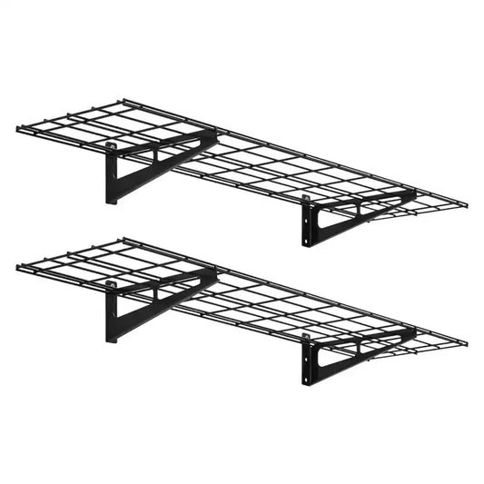 2 Pack Garage Wall Shelf 48x12 Inch Heavy Duty Wall Mounted Storage Shelves with Hooks, 400lbs Total Capacity for Garage Organization
