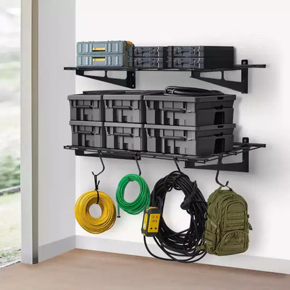 Lot de 2 étagères murales de garage 48x12 pouces, robustes, avec crochets, capacité totale de 400 lbs pour l'organisation de garage