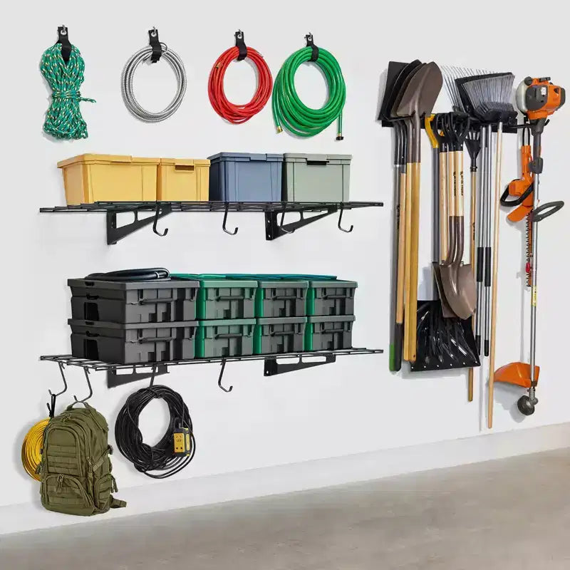 Lot de 2 étagères murales de garage 48x12 pouces, robustes, avec crochets, capacité totale de 400 lbs pour l'organisation de garage