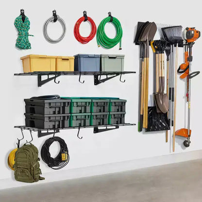 Lot de 2 étagères murales de garage 48x12 pouces, robustes, avec crochets, capacité totale de 400 lbs pour l'organisation de garage