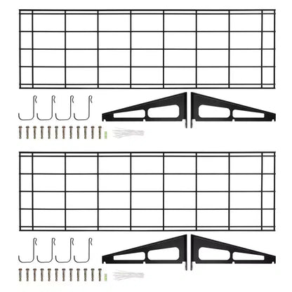 Lot de 2 étagères murales de garage 48x12 pouces, robustes, avec crochets, capacité totale de 400 lbs pour l'organisation de garage