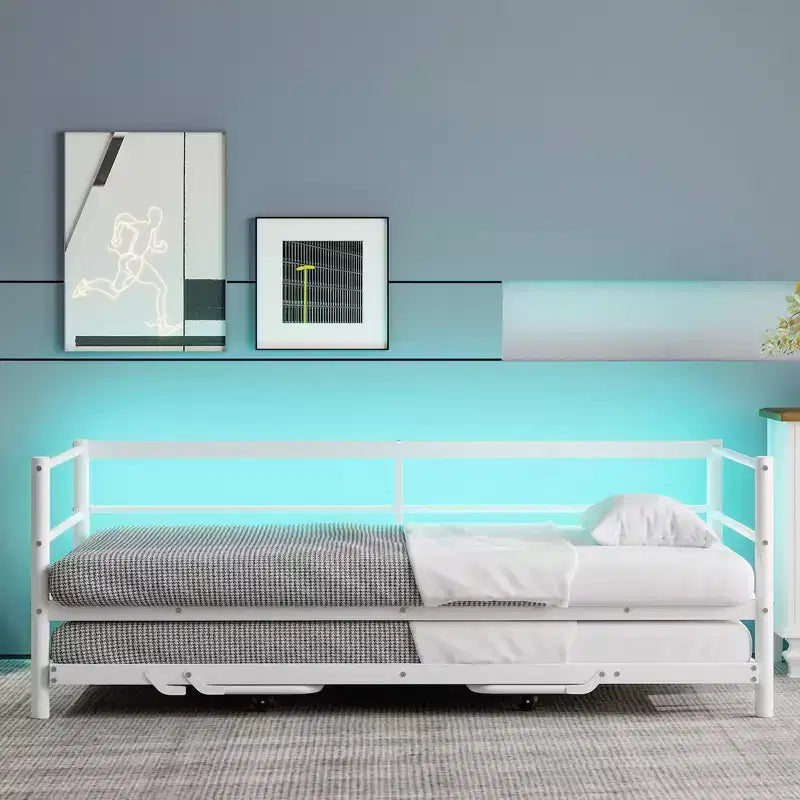 Lit de repos double en métal avec lit gigogne réglable, lit de repos double avec lumière LED et lit gigogne relevable