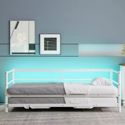 Lit de repos double en métal avec lit gigogne réglable, lit de repos double avec lumière LED et lit gigogne relevable