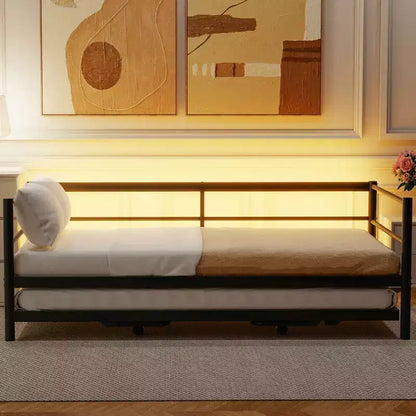 Lit de repos double en métal avec lit gigogne réglable, lit de repos double avec lumière LED et lit gigogne relevable