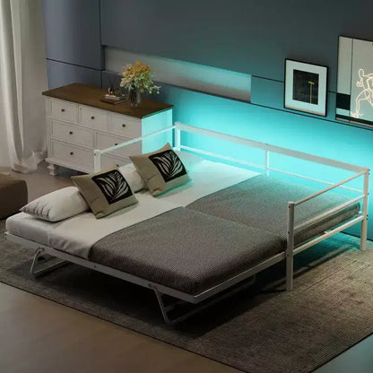 Lit de repos double en métal avec lit gigogne réglable, lit de repos double avec lumière LED et lit gigogne relevable