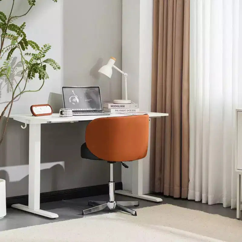 Chaise de bureau moderne en PU pivotante, sans accoudoirs, sans roulettes, hauteur réglable avec dossier de support en panier
