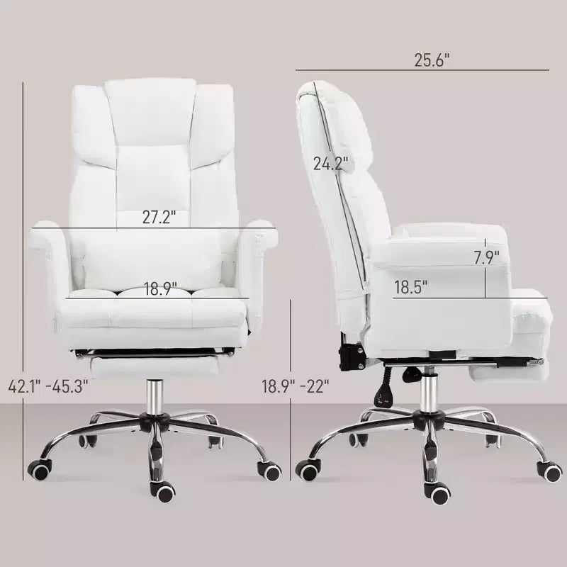 Fauteuil de bureau exécutif avec repose-pieds et support lombaire — Cuir PU, ergonomique, inclinable, pivotant