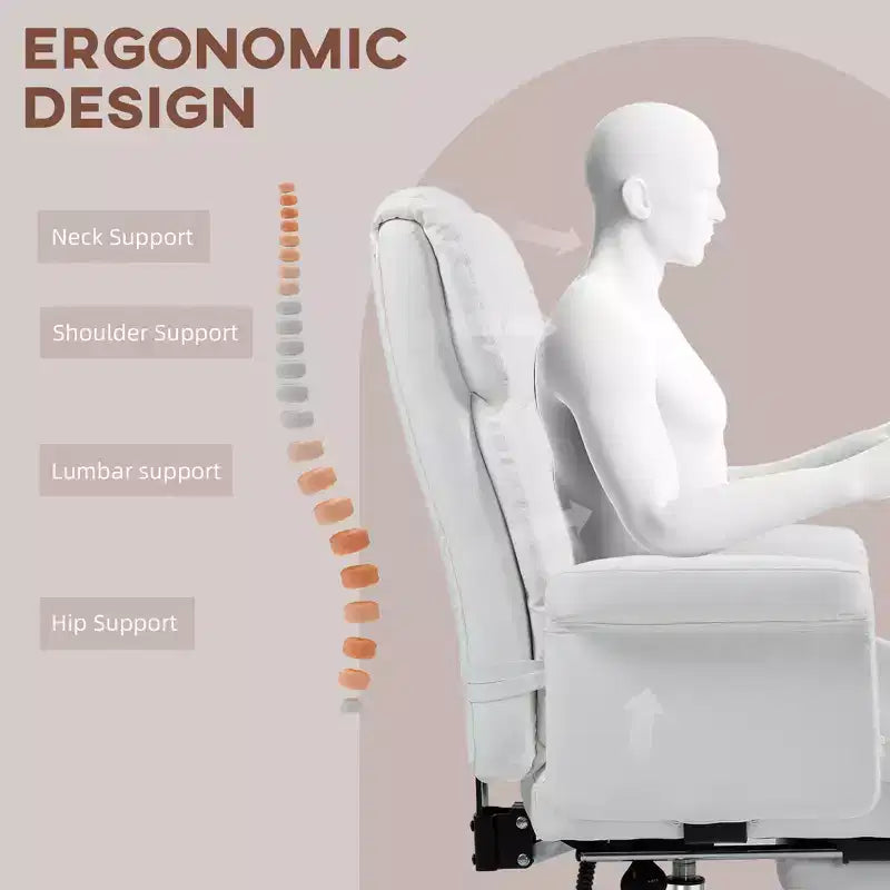 Fauteuil de bureau exécutif avec repose-pieds et support lombaire — Cuir PU, ergonomique, inclinable, pivotant