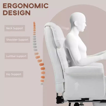 Fauteuil de bureau exécutif avec repose-pieds et support lombaire — Cuir PU, ergonomique, inclinable, pivotant